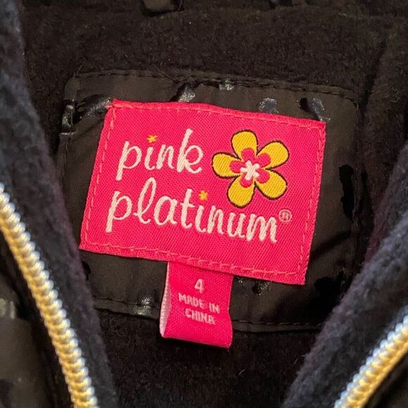 Pink Platinum Winter Puffer Coat Black Hooded Size 4 - Picture 5 of 14